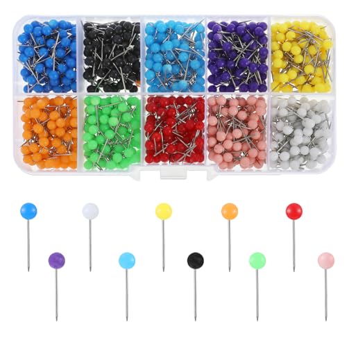 Larrel 1000 Stück Bunte Stecknadeln mit Kopf, 10 Farben Stecknadeln mit Perlen 15 mm Edelstahl Abstecknadeln Nähzubehör Nadeln Stecknadel Nadeln für Schmuck Hertstellung, Handwerk und Nähprojekte von Larrel